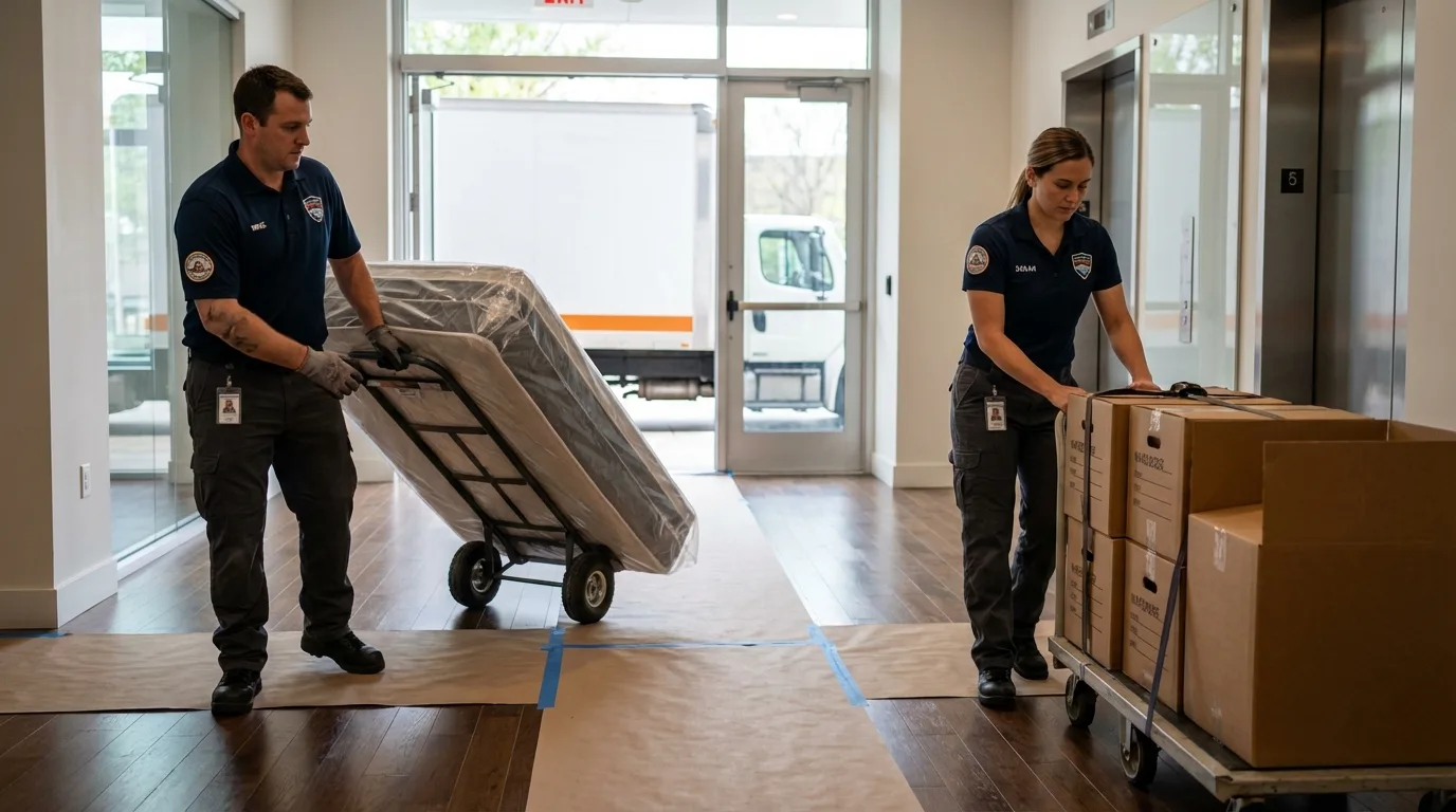 Professional apartment movers loading elevator in Montegut, LA